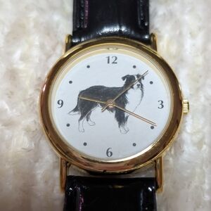 Gold-Tone Dog Face Wristwatch - Black Strap